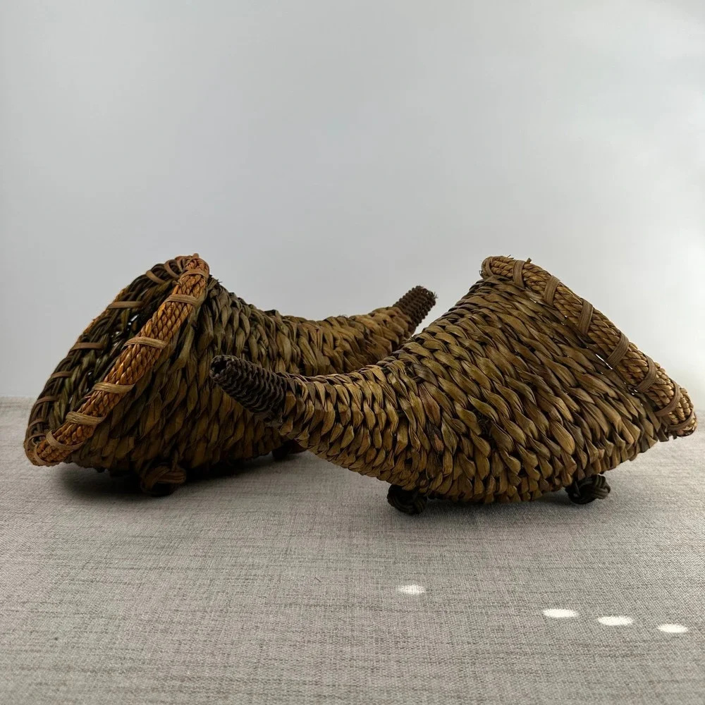 Vintage Woven Cornucopia Basket Pair Horn of Plenty Fall Thanksgiving Decor